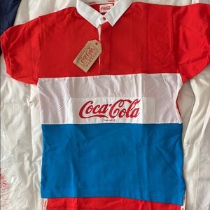 Vintage, New With Tags, 80s Coca-Cola rugby shirt